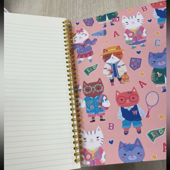 Clementine Cats in School Patterned Pink Hard Cover Spiral Notebook NEW - Picture 3 of 6